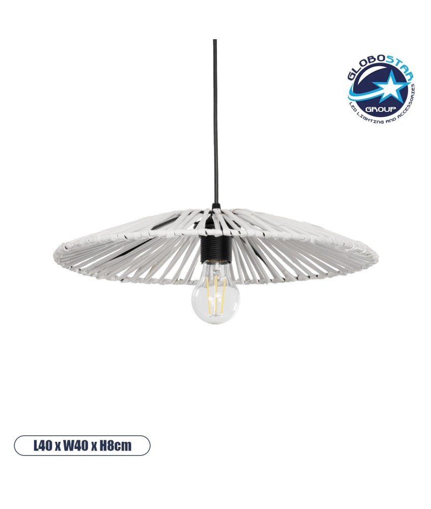 GLOBOSTAR® JAPAN 205-0052 Boho Κρεμαστό Φωτιστικό Οροφής με Ντουί 1 x E27 AC 220-240V IP20 - Λευκό - M40 x Π40 x Υ8cm